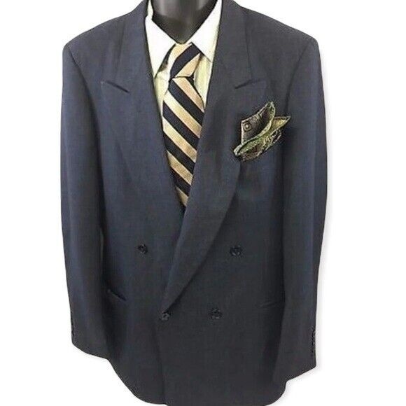 Hardy Amies Sport Coat 42L Blue Navy Double Breasted Tailored Classic Blazer - Picture 1 of 8